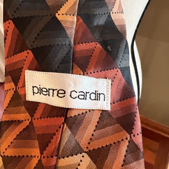 Men's Brown Zig Zag Pierre Cardin 100% Silk Tie - Picture 2 of 5